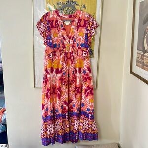 Anthropologie Pink and Blue Floral Maxi Dress